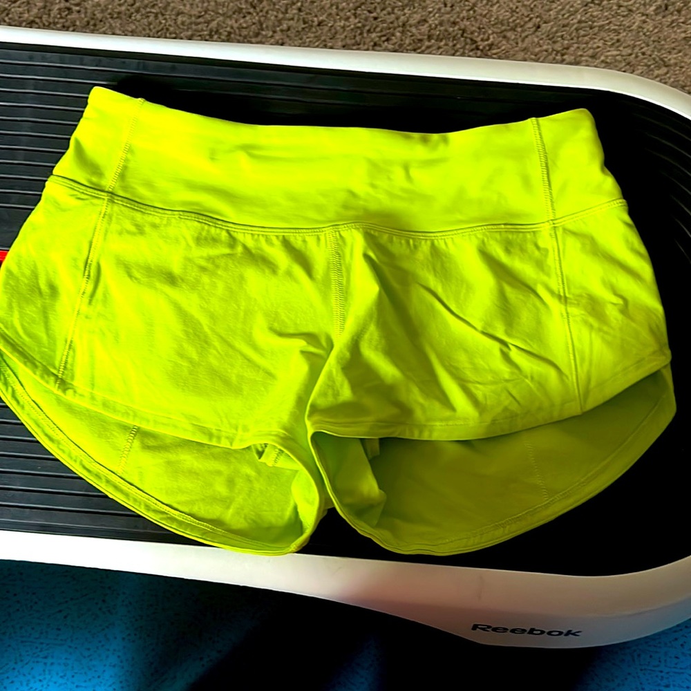 Like new, gently worn lululemon shorts. Chartreuse color